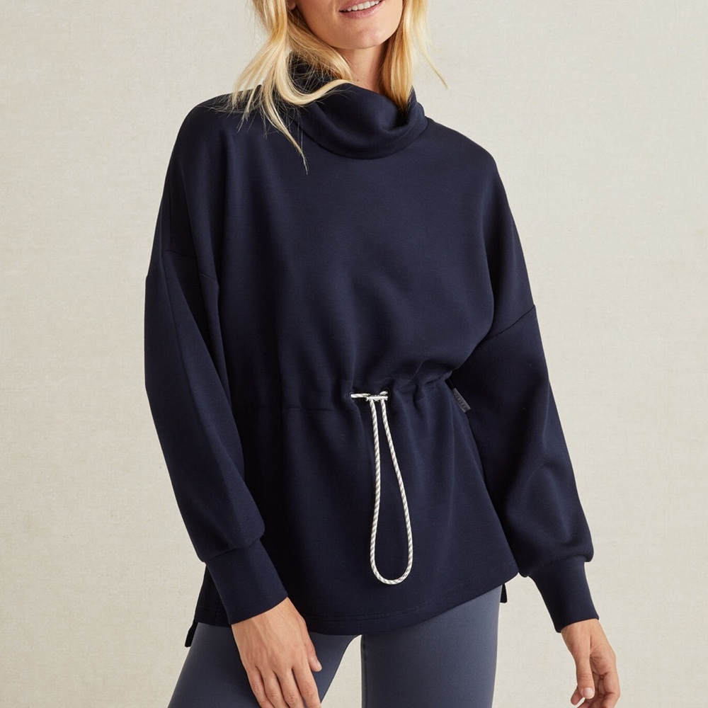 Varley Navy Drawstring Funnel Neck Pullover